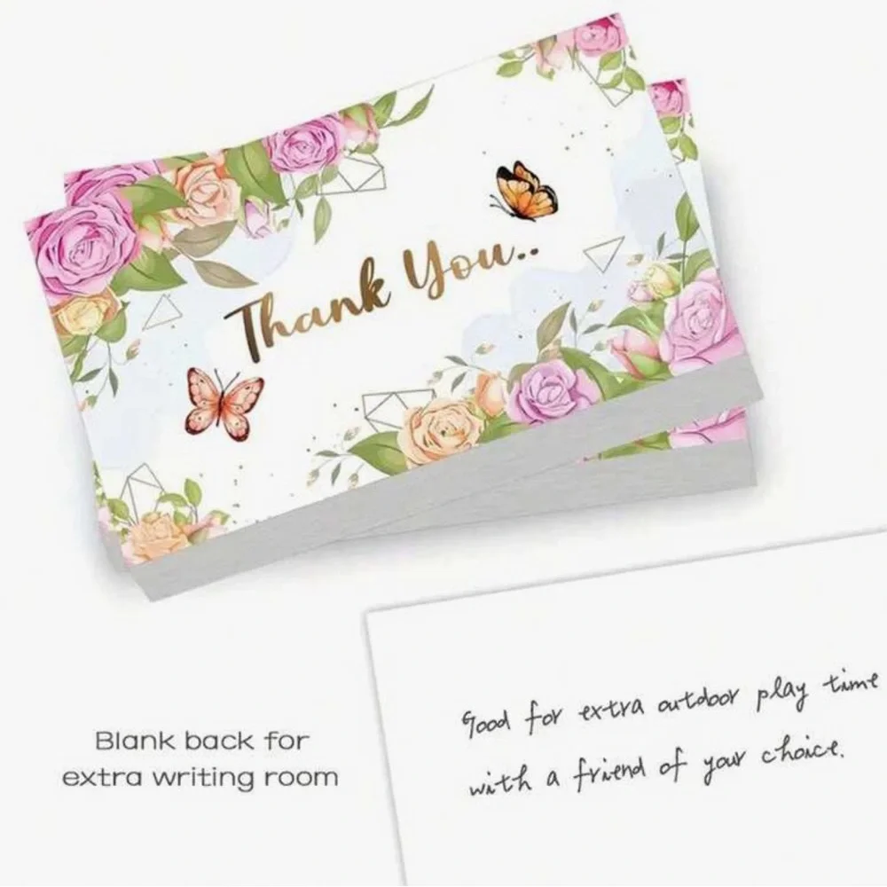 Set of 25 Floral ‘Thank You’ Cards with Butterflies - Picture 2 of 2